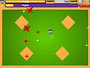 The player character in the free online game Wild Evader moving quickly to grab a yellow ball while narrowly avoiding a cluster of red star enemies.