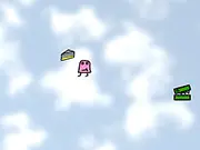 Cute lady Miepie running and jumping over platforms to reach a cake while avoiding Mr. Crocodile in My Pie Adventure online game