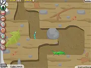 The main character ant from the Ants Colonies game, wielding a big hammer and preparing to fight off an invading insect enemy in the underground tunnel