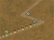Screenshot from the original Zombie Tower Defense game showing various turrets shooting at hordes of green and gray zombies on a military-style map.