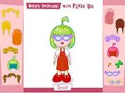 The Baby's Bedroom! game interface showing a girl's room with options to change the bed, wallpaper, and various furniture items