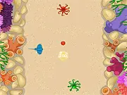 The Sea Pong game screen showing an underwater setting with two octopus paddles volleying a ball, with fish swimming in the middle for bonus points
