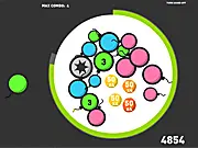 Flashbombs free online puzzle game, showing a chain of colorful explosions used to get a high score.