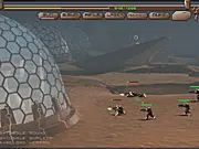 Army of Destruction free online tower defense shooting game, showing a soldier using a shotgun to defend a base against an army of enemies and bikes.
