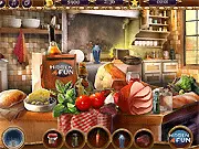 Playing Granny's Cookbook Online, a free Hidden Object Game (HOG) where players find missing items in a cozy house scene.