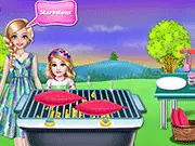 Family's Dayout game image showing a happy family preparing for a free online picnic