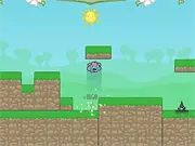 Sun Flower Shower free online arcade game, a sunflower stalk growing and collecting water drops from a rain cloud, avoiding lightning and mushrooms