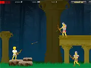 The Shepard game screenshot showing a lone archer hiding behind an obstacle, aiming a bow and arrow at Roman enemy archers, play free online fighting game