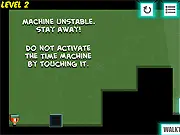 Gameplay screenshot of Primary Max showing two versions of the main character, 'Max', a small cartoon figure, collaborating on a platformer screen with one clone activating a switch for the current character to pass.