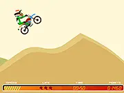 Gameplay screen of Bonus Moto Rally, showing a rider performing a jump stunt on a dirt bike over a large ramp on a bumpy, challenging course.