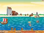 The Viking Ship free online game screenshot, sea adventure game, dodge obstacles, collect treasure bottles, play on PlayArcadeHub