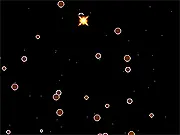 X-Dodge free online game screenshot, small spaceship dodging multiple gray asteroids in dark blue space background on PlayArcadeHub