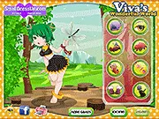 Viva's Wonderful World game screenshot showing the fairy Viva with cute costume and stylish hair in a magical forest, free online dress up game