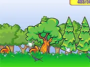 Critter Cannon free game screenshot of a critter being launched from a cannon, flying over obstacles in an arcade setting.