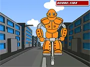 Robo Pogo game screenshot; Robot balancing challenge online; Defeat Crushatron 3000; Play free skill game.