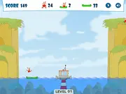 Free online timing game Doozy Rescue, throwing floaters to save cute swimming characters from river rocks