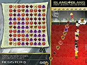 Screenshot of Bling Blang game showing colorful jewels being matched with a happy customer waiting for their order