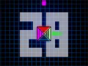 Color Cube Flash online game interface showing a multi-colored rotating cube in the center with fast-moving colored bullets heading toward it.
