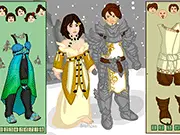 Gwen and Keiran Dress Up free online game screenshot showing two fantasy characters being styled with warrior armor and weapons.