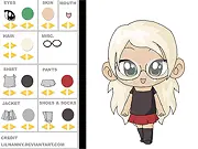 Screenshot of The Chibi Creator game showing an adorable, customizable anime-style Chibi character dressed in a unique outfit, play free online