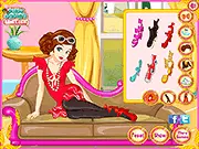 Spring Picnic Dressup game screenshot showing a girl selecting a floral dress and accessories for an outdoor picnic in a cheerful setting
