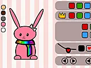 Play Bunneh Dress Up online free fashion game, showing an adorable cartoon bunny customized with colorful accessories and clothes