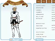 Gameplay screenshot of Knight Builder showing various medieval armor pieces, helmets, and swords available for customizing a knight warrior. Play the free online game.