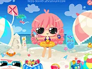 Beach Holiday DressUp game screenshot, girl in swimwear and summer clothes, play free online fashion game