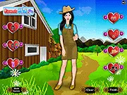 Farmer Girl Dress Up game, cute young girl standing in a farm setting, girl wearing a stylish country outfit, free dressup game online