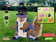 Disco Dance Squirrel free online dress up game, a squirrel wearing disco clothes, squirrel hitting the dance button, fun animal dress-up game