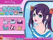 Gameplay screenshot of the free online beauty game Lovely Girl Makeover, showing the interface for applying makeup, including choices for eyeshadow, lipstick, and blush.