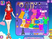 The main scene of the Magic Easter Girl Dressup online game showing a cute girl ready to be dressed in various bright, spring-themed Easter outfits and accessories.