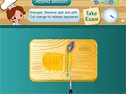 Screenshot of the Strawberry Orange Salad Cooking game interface showing sliced strawberries and orange segments being prepared