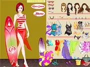 Model wearing a stylish summer swimsuit and beach accessories in the Summer Swimsuit Dressup game on PlayArcadeHub.net