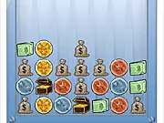 Screenshot of the Cash Machine puzzle game interface showing various evolving objects and match-3 combinations on a grid.