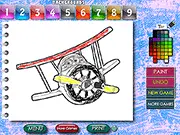 Super Wings Coloring Artist online game screen showing Jett, Dizzy, and other Super Wings characters ready to be colored with a variety of digital paints.