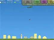Green Bomber free online demolition game, dropping bombs on physics block buildings