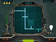Screenshot of Electric Connection puzzle game showing tiles being arranged to create a continuous glowing current line between two points