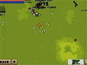 A lone hero character in the top-down free online game Zombie 1001 Shooter blasting a horde of zombies near an explosive red barrel.