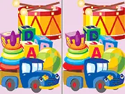 Fun toy room scene with two images side-by-side for comparison in the online spot-the-difference game Toys Difference World