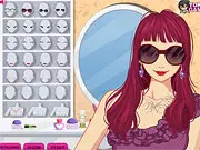 The main screen of the Celebrity Makeover online dress-up game, showing a girl character with various options for high-fashion celebrity clothing and makeup.