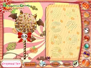 Play Halloween Candy Decoration free online game screenshot. A collection of colorful candies decorated with spooky Halloween-themed frosting, sprinkles, and edible eyes.