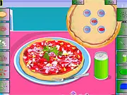 Pizza Master Cooking online game screenshot - a custom-made pizza topped with fresh ingredients and ready to bake