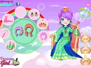 Queen of Heaven free online dressup game for girls, lady wearing an elegant dress, crown, and holding a wand