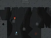 Character trapped deep underground, jumping over spikes while avoiding large falling stones in the platformer game Deep Down There...