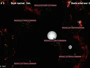 Play Snowball in Hell free online game screenshot. A white snowball rolling through a red, lava-filled underworld while collecting blue snowflakes and avoiding little devils.