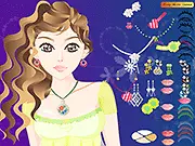 Gameplay screenshot of the free online beauty game Loreen Make Up, showing the virtual palette and tools used to apply various colors of eyeliner and lipstick to the character's face.