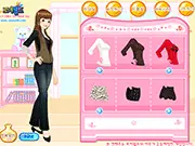 Screenshot of Feminine & Sporty Look online game showing the model side-by-side in two different outfits: one elegant feminine dress and one casual sporty athleisure set.