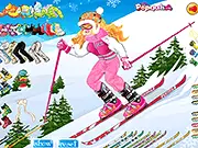 Let's Go Skiing dress up game screenshot, model wearing stylish winter clothes and ski gear, playing free online