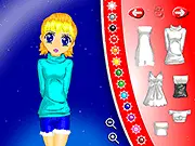 Thumbnail for Shy New Years anime dress-up game, showing a girl ready for a New Year's Eve party